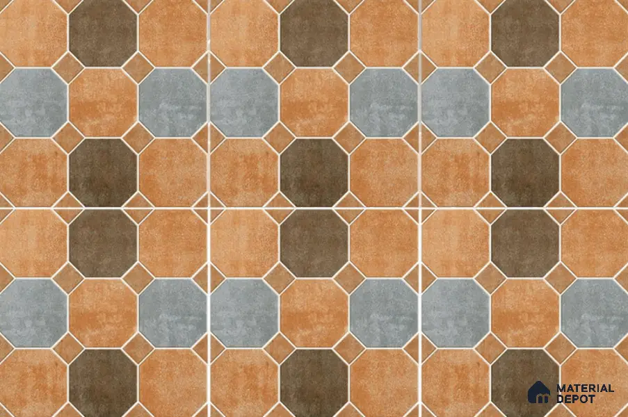 Hexagonal Look Floor Tile TL 05305 Strada Terracotta Octanne 16 inch x 16 inch Vitrified Plain Matte Finish - 12 mm | Suitable for Parking, Balcony, Courtyard, Patio, Terrace | Pattern Alignment May Vary | 2-3 mm Spacer is Mandatory