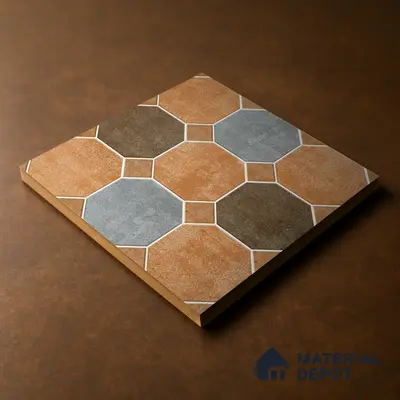 Hexagonal Look Floor Tile TL 05305 Strada Terracotta Octanne 16 inch x 16 inch Vitrified Plain Matte Finish - 12 mm | Suitable for Parking, Balcony, Courtyard, Patio, Terrace | Pattern Alignment May Vary | 2-3 mm Spacer is Mandatory