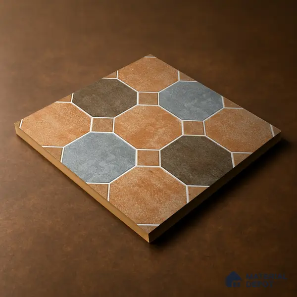 Hexagonal Look Floor Tile TL 05305 Strada Terracotta Octanne 16 inch x 16 inch Vitrified Plain Matte Finish - 12 mm | Suitable for Parking, Balcony, Courtyard, Patio, Terrace | Pattern Alignment May Vary | 2-3 mm Spacer is Mandatory