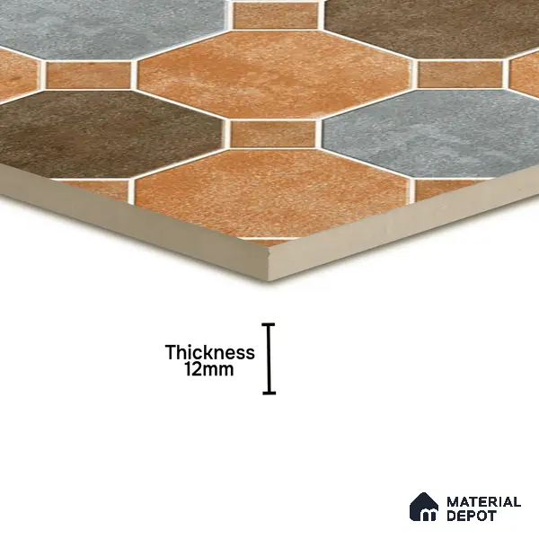 Hexagonal Look Floor Tile TL 05305 Strada Terracotta Octanne 16 inch x 16 inch Vitrified Plain Matte Finish - 12 mm | Suitable for Parking, Balcony, Courtyard, Patio, Terrace | Pattern Alignment May Vary | 2-3 mm Spacer is Mandatory