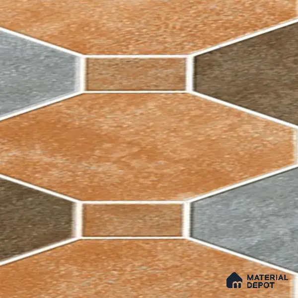 Hexagonal Look Floor Tile TL 05305 Strada Terracotta Octanne 16 inch x 16 inch Vitrified Plain Matte Finish - 12 mm | Suitable for Parking, Balcony, Courtyard, Patio, Terrace | Pattern Alignment May Vary | 2-3 mm Spacer is Mandatory