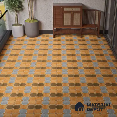 Hexagonal Look Floor Tile TL 05305 Strada Terracotta Octanne 16 inch x 16 inch Vitrified Plain Matte Finish - 12 mm | Suitable for Parking, Balcony, Courtyard, Patio, Terrace | Pattern Alignment May Vary | 2-3 mm Spacer is Mandatory
