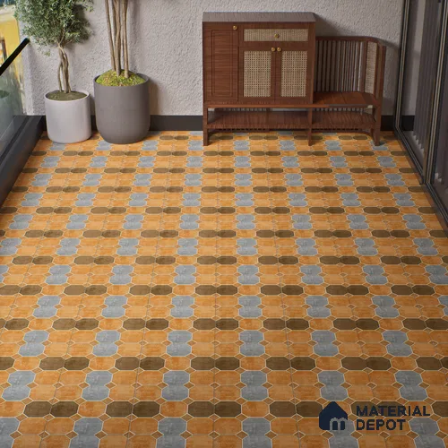 Hexagonal Look Floor Tile TL 05305 Strada Terracotta Octanne 16 inch x 16 inch Vitrified Plain Matte Finish - 12 mm | Suitable for Parking, Balcony, Courtyard, Bathroom | Pattern Alignment May Vary | 2-3 mm Spacer is Mandatory
