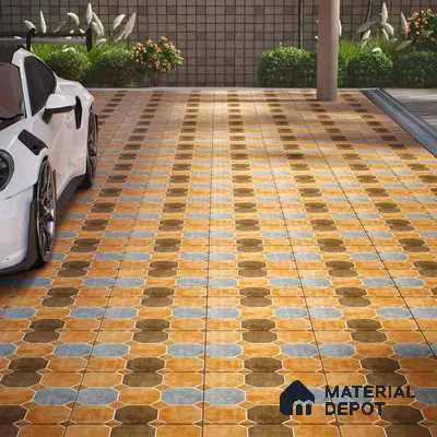Hexagonal Look Floor Tile TL 05305 Strada Terracotta Octanne 16 inch x 16 inch Vitrified Plain Matte Finish - 12 mm | Suitable for Parking, Balcony, Courtyard, Patio, Terrace | Pattern Alignment May Vary | 2-3 mm Spacer is Mandatory