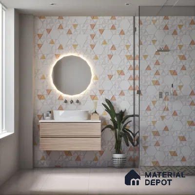 Hexagonal Wall Tile TL 05096 Geome Enclose Snowy 12 x 10 inch Vitrified Matte Finish - 9 mm | Suitable for Living Room, Bedroom, Bathroom, Kitchen & Balcony (Sample)
