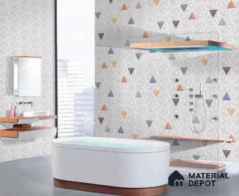 Hexagonal Wall Tile TL 05096 Geome Enclose Snowy 12 x 10 inch Vitrified Matte Finish - 9 mm | Suitable for Living Room, Bedroom, Bathroom, Kitchen & Balcony (Sample)