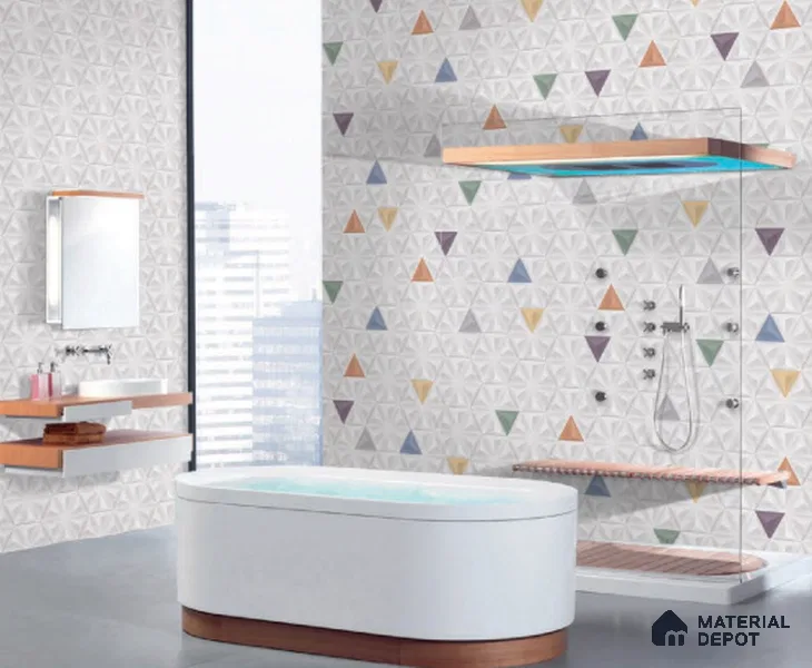Hexagonal Wall Tile TL 05096 Geome Enclose Snowy 12 x 10 inch Vitrified Matte Finish - 9 mm | Suitable for Living Room, Bedroom, Bathroom, Kitchen & Balcony (Sample)