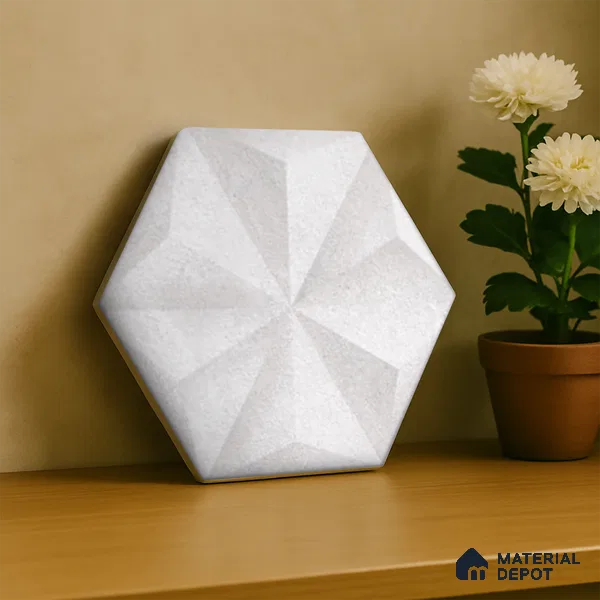 Hexagonal Wall Tile TL 05096 Geome Enclose Snowy 12 x 10 inch Vitrified Matte Finish - 9 mm | Suitable for Living Room, Bedroom, Bathroom, Kitchen & Balcony (Sample)