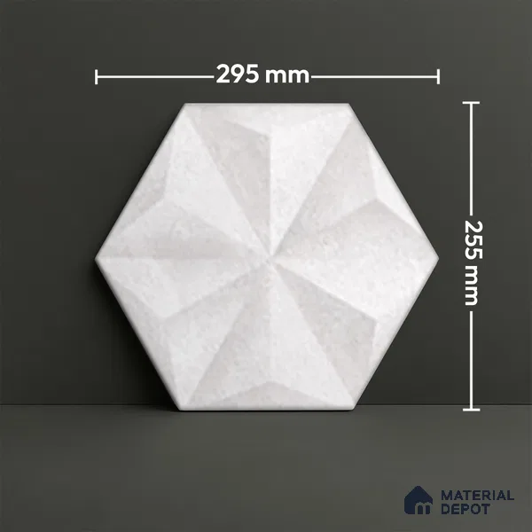 Hexagonal Wall Tile TL 05096 Geome Enclose Snowy 12 x 10 inch Vitrified Matte Finish - 9 mm | Suitable for Living Room, Bedroom, Bathroom, Kitchen & Balcony (Sample)