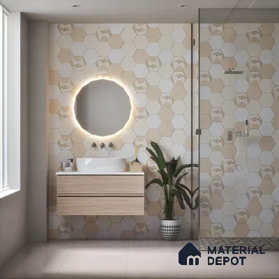 Hexagonal Wall Tile TL 05097 Geome Fellow Badami 12 x 10 inch Vitrified Matte Finish - 9 mm | Suitable for Living Room, Bedroom, Bathroom, Kitchen & Balcony (Sample)