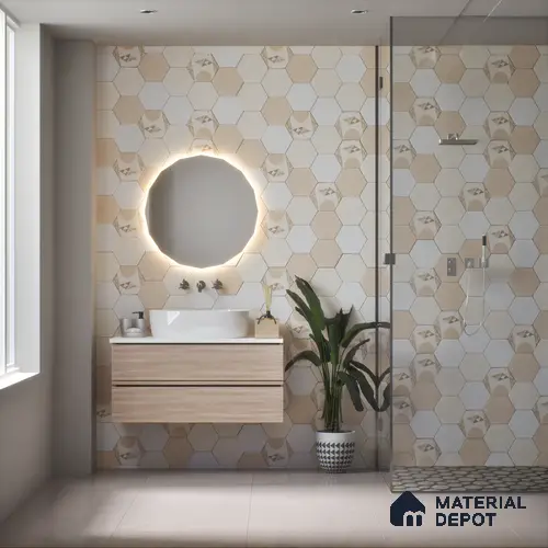 Hexagonal Wall Tile TL 05097 Geome Fellow Badami 12 x 10 inch Vitrified Matte Finish - 9 mm | Suitable for Living Room, Bedroom, Bathroom, Kitchen & Balcony