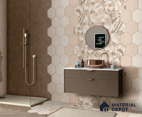 Hexagonal Wall Tile TL 05097 Geome Fellow Badami 12 x 10 inch Vitrified Matte Finish - 9 mm | Suitable for Living Room, Bedroom, Bathroom, Kitchen & Balcony (Sample)