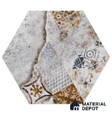 Hexagonal Wall Tile TL 05098 B Geome Fellow Cemento 12 x 10 inch Vitrified Matte Finish - 9 mm | Suitable for Living Room, Bedroom, Bathroom, Kitchen & Balcony (Sample)