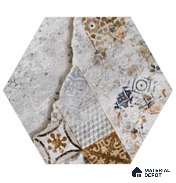 Hexagonal Wall Tile TL 05098 B Geome Fellow Cemento 12 x 10 inch Vitrified Matte Finish - 9 mm | Suitable for Living Room, Bedroom, Bathroom, Kitchen & Balcony (Sample)