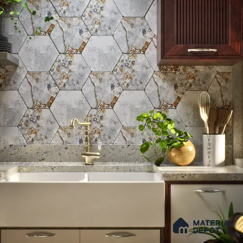 Hexagonal Wall Tile TL 05098 B Geome Fellow Cemento 12 x 10 inch Vitrified Matte Finish - 9 mm | Suitable for Living Room, Bedroom, Bathroom, Kitchen & Balcony