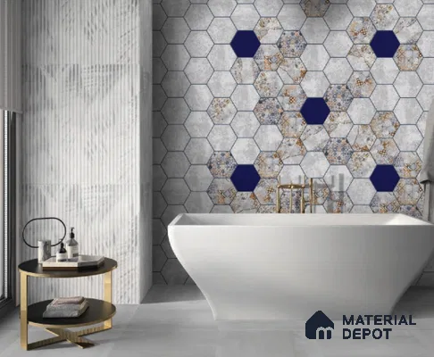 Hexagonal Wall Tile TL 05098 B Geome Fellow Cemento 12 x 10 inch Vitrified Matte Finish - 9 mm | Suitable for Living Room, Bedroom, Bathroom, Kitchen & Balcony (Sample)