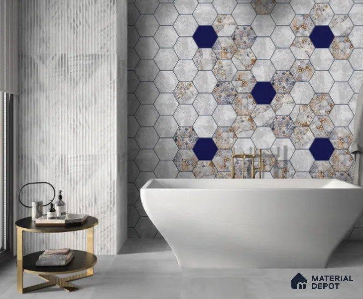 Hexagonal Wall Tile TL 05098 B Geome Fellow Cemento 12 x 10 inch Vitrified Matte Finish - 9 mm | Suitable for Living Room, Bedroom, Bathroom, Kitchen & Balcony (Sample)