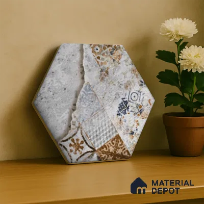 Hexagonal Wall Tile TL 05098 B Geome Fellow Cemento 12 x 10 inch Vitrified Matte Finish - 9 mm | Suitable for Living Room, Bedroom, Bathroom, Kitchen & Balcony (Sample)