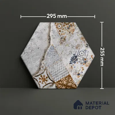 Hexagonal Wall Tile TL 05098 B Geome Fellow Cemento 12 x 10 inch Vitrified Matte Finish - 9 mm | Suitable for Living Room, Bedroom, Bathroom, Kitchen & Balcony (Sample)
