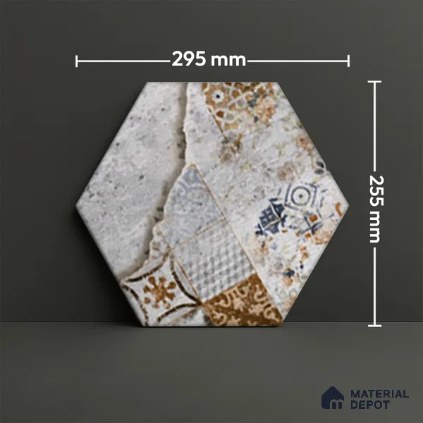 Hexagonal Wall Tile TL 05098 B Geome Fellow Cemento 12 x 10 inch Vitrified Matte Finish - 9 mm | Suitable for Living Room, Bedroom, Bathroom, Kitchen & Balcony (Sample)
