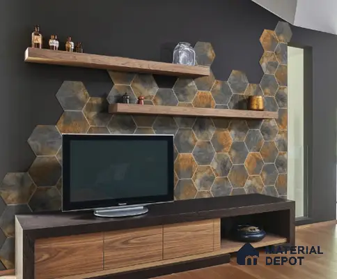 Hexagonal Wall Tile TL 05099 Geome Fellow Fire 12 x 10 inch Vitrified Matte Finish - 9 mm | Suitable for Living Room, Bedroom, Bathroom, Kitchen & Balcony