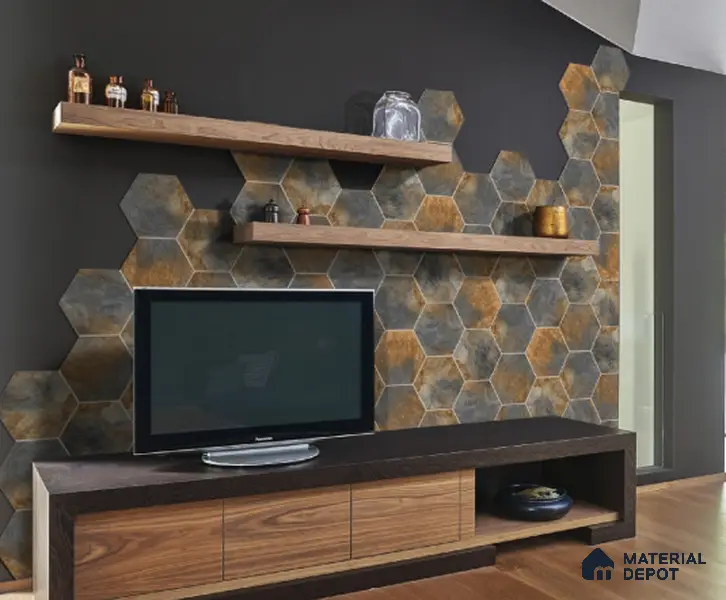 Hexagonal Wall Tile TL 05099 Geome Fellow Fire 12 x 10 inch Vitrified Matte Finish - 9 mm | Suitable for Living Room, Bedroom, Bathroom, Kitchen & Balcony