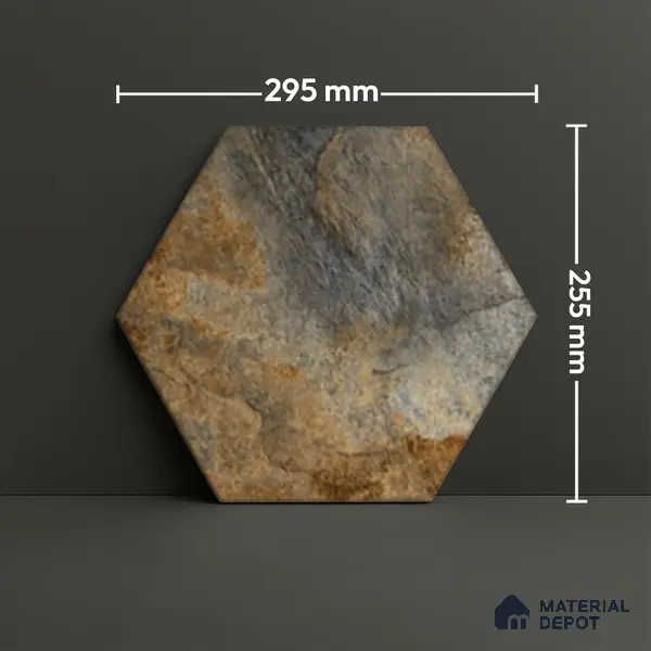 Hexagonal Wall Tile TL 05099 Geome Fellow Fire 12 x 10 inch Vitrified Matte Finish - 9 mm | Suitable for Living Room, Bedroom, Bathroom, Kitchen & Balcony