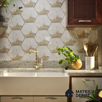 Hexagonal Wall Tile TL 05110 Geome Fellow Grande 12 x 10 inch Vitrified Glossy Finish - 9 mm | Suitable for Living Room, Bedroom, Bathroom, Kitchen & Balcony