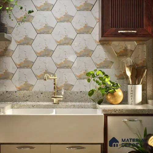 Hexagonal Wall Tile TL 05110 Geome Fellow Grande 12 x 10 inch Vitrified Glossy Finish - 9 mm | Suitable for Living Room, Bedroom, Bathroom, Kitchen & Balcony
