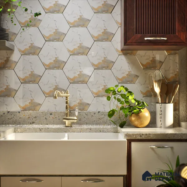 Hexagonal Wall Tile TL 05110 Geome Fellow Grande 12 x 10 inch Vitrified Glossy Finish - 9 mm | Suitable for Living Room, Bedroom, Bathroom, Kitchen & Balcony
