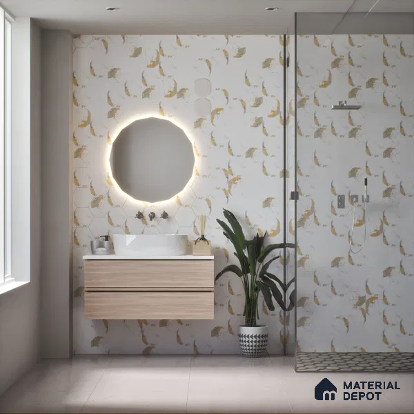 Hexagonal Wall Tile TL 05110 Geome Fellow Grande 12 x 10 inch Vitrified Glossy Finish - 9 mm | Suitable for Living Room, Bedroom, Bathroom, Kitchen & Balcony