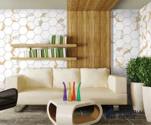 Hexagonal Wall Tile TL 05110 Geome Fellow Grande 12 x 10 inch Vitrified Glossy Finish - 9 mm | Suitable for Living Room, Bedroom, Bathroom, Kitchen & Balcony