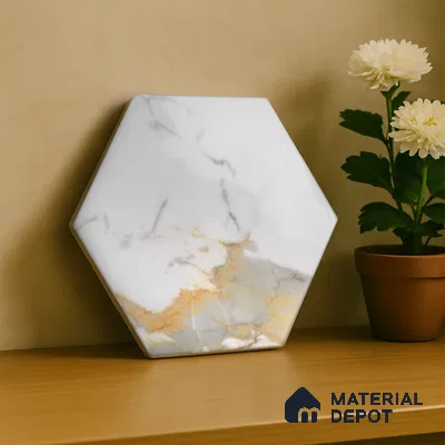 Hexagonal Wall Tile TL 05110 Geome Fellow Grande 12 x 10 inch Vitrified Glossy Finish - 9 mm | Suitable for Living Room, Bedroom, Bathroom, Kitchen & Balcony