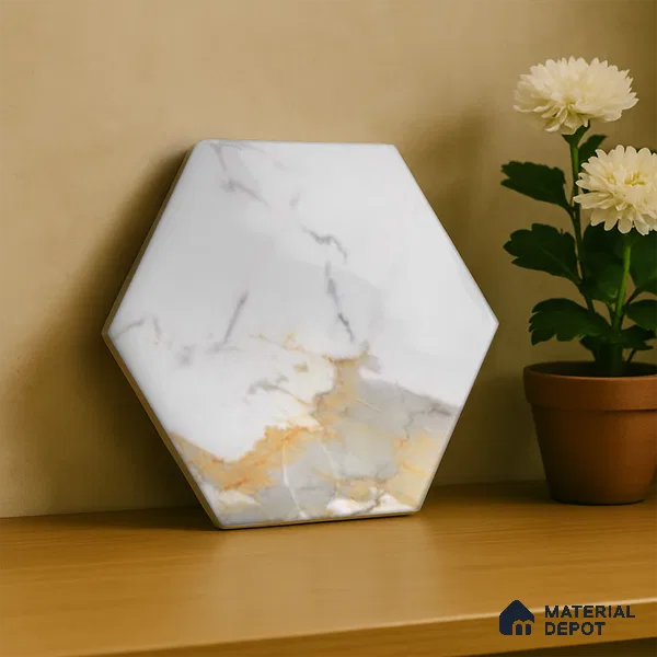 Hexagonal Wall Tile TL 05110 Geome Fellow Grande 12 x 10 inch Vitrified Glossy Finish - 9 mm | Suitable for Living Room, Bedroom, Bathroom, Kitchen & Balcony