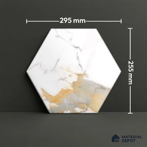 Hexagonal Wall Tile TL 05110 Geome Fellow Grande 12 x 10 inch Vitrified Glossy Finish - 9 mm | Suitable for Living Room, Bedroom, Bathroom, Kitchen & Balcony