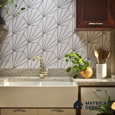 Hexagonal Wall Tile TL 05101 Geome Fellow Ray 12 x 10 inch Vitrified Matte Finish - 9 mm | Suitable for Living Room, Bedroom, Bathroom, Kitchen & Balcony