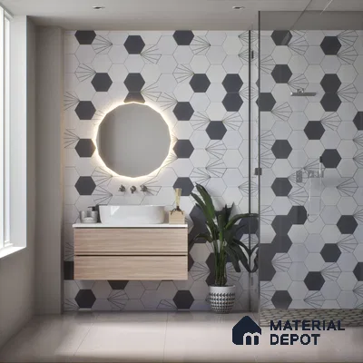 Hexagonal Wall Tile TL 05101 Geome Fellow Ray 12 x 10 inch Vitrified Matte Finish - 9 mm | Suitable for Living Room, Bedroom, Bathroom, Kitchen & Balcony