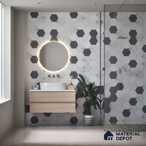 Hexagonal Wall Tile TL 05101 Geome Fellow Ray 12 x 10 inch Vitrified Matte Finish - 9 mm | Suitable for Living Room, Bedroom, Bathroom, Kitchen & Balcony