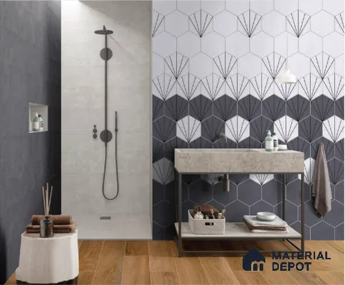 Hexagonal Wall Tile TL 05101 Geome Fellow Ray 12 x 10 inch Vitrified Matte Finish - 9 mm | Suitable for Living Room, Bedroom, Bathroom, Kitchen & Balcony