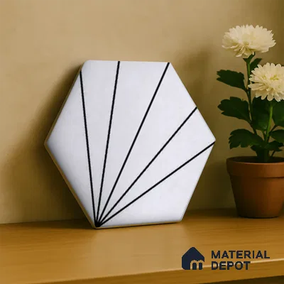 Hexagonal Wall Tile TL 05101 Geome Fellow Ray 12 x 10 inch Vitrified Matte Finish - 9 mm | Suitable for Living Room, Bedroom, Bathroom, Kitchen & Balcony