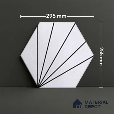Hexagonal Wall Tile TL 05101 Geome Fellow Ray 12 x 10 inch Vitrified Matte Finish - 9 mm | Suitable for Living Room, Bedroom, Bathroom, Kitchen & Balcony