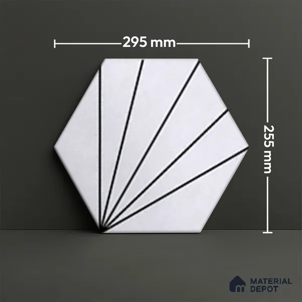 Hexagonal Wall Tile TL 05101 Geome Fellow Ray 12 x 10 inch Vitrified Matte Finish - 9 mm | Suitable for Living Room, Bedroom, Bathroom, Kitchen & Balcony