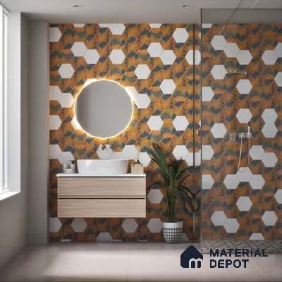 Hexagonal Wall Tile TL 05102 Geome Fellow Rock 12 x 10 inch Vitrified Matte Finish - 9 mm | Suitable for Living Room, Bedroom, Bathroom, Kitchen & Balcony
