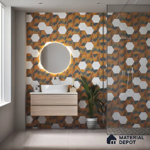 Hexagonal Wall Tile TL 05102 Geome Fellow Rock 12 x 10 inch Vitrified Matte Finish - 9 mm | Suitable for Living Room, Bedroom, Bathroom, Kitchen & Balcony