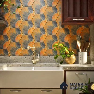 Hexagonal Wall Tile TL 05102 Geome Fellow Rock 12 x 10 inch Vitrified Matte Finish - 9 mm | Suitable for Living Room, Bedroom, Bathroom, Kitchen & Balcony