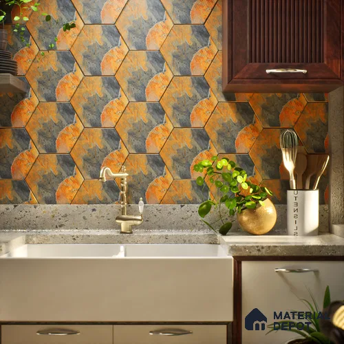 Hexagonal Wall Tile TL 05102 Geome Fellow Rock 12 x 10 inch Vitrified Matte Finish - 9 mm | Suitable for Living Room, Bedroom, Bathroom, Kitchen & Balcony