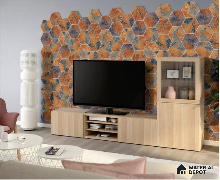 Hexagonal Wall Tile TL 05102 Geome Fellow Rock 12 x 10 inch Vitrified Matte Finish - 9 mm | Suitable for Living Room, Bedroom, Bathroom, Kitchen & Balcony