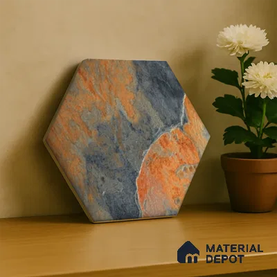 Hexagonal Wall Tile TL 05102 Geome Fellow Rock 12 x 10 inch Vitrified Matte Finish - 9 mm | Suitable for Living Room, Bedroom, Bathroom, Kitchen & Balcony
