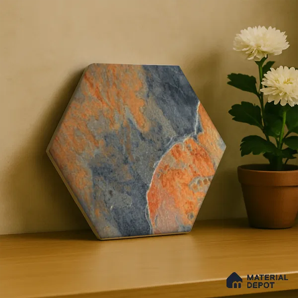 Hexagonal Wall Tile TL 05102 Geome Fellow Rock 12 x 10 inch Vitrified Matte Finish - 9 mm | Suitable for Living Room, Bedroom, Bathroom, Kitchen & Balcony