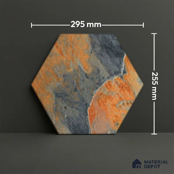 Hexagonal Wall Tile TL 05102 Geome Fellow Rock 12 x 10 inch Vitrified Matte Finish - 9 mm | Suitable for Living Room, Bedroom, Bathroom, Kitchen & Balcony